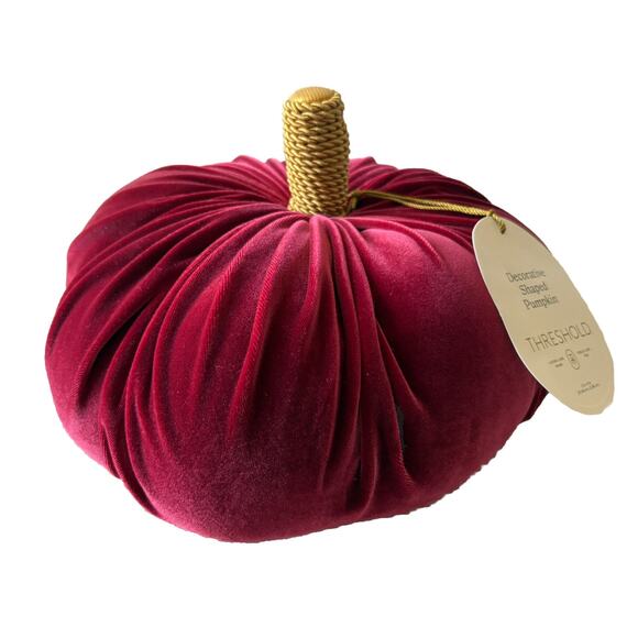Threshold Pumpkin Shaped Velvet Throw Pillow Red New - Picture 4 of 6
